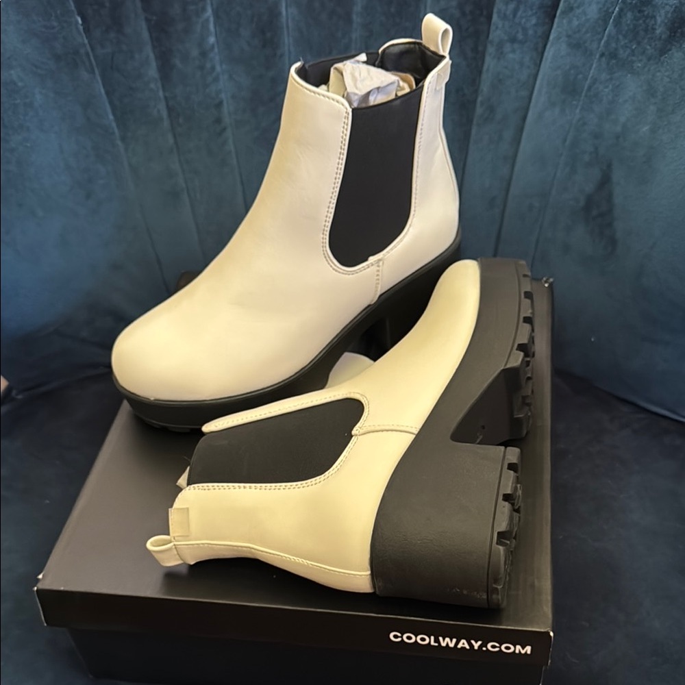 Coolway Cream Ankle Boots with Chunky Heel